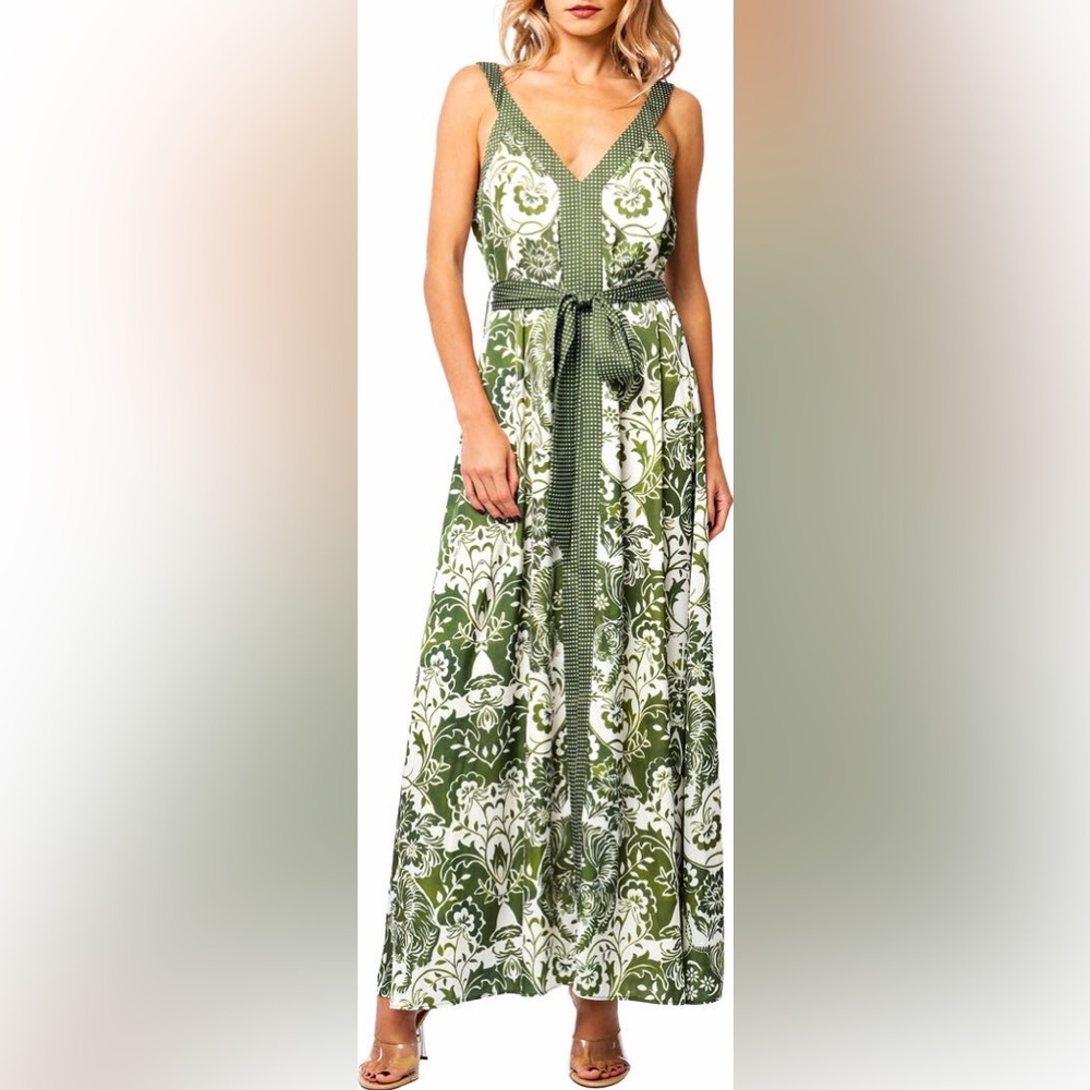 Ciebon Floral Green and White Sleeveless Maxi Dress Floral Tigers RAWR Size M
